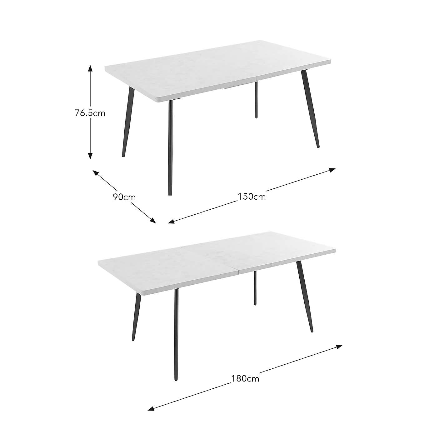 Zuri Rectangle Extending Dining Table, 150cm to 180cm Concrete Effect