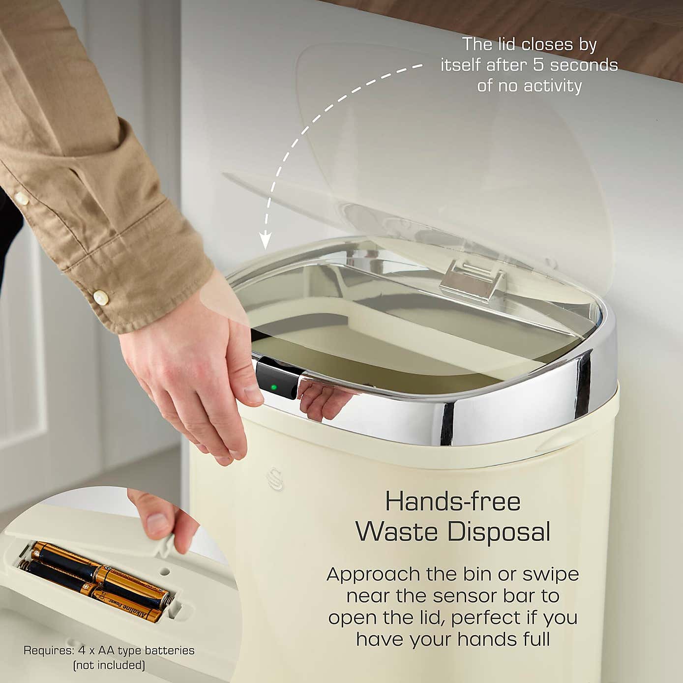 Swan 50L Square Sensor Bin