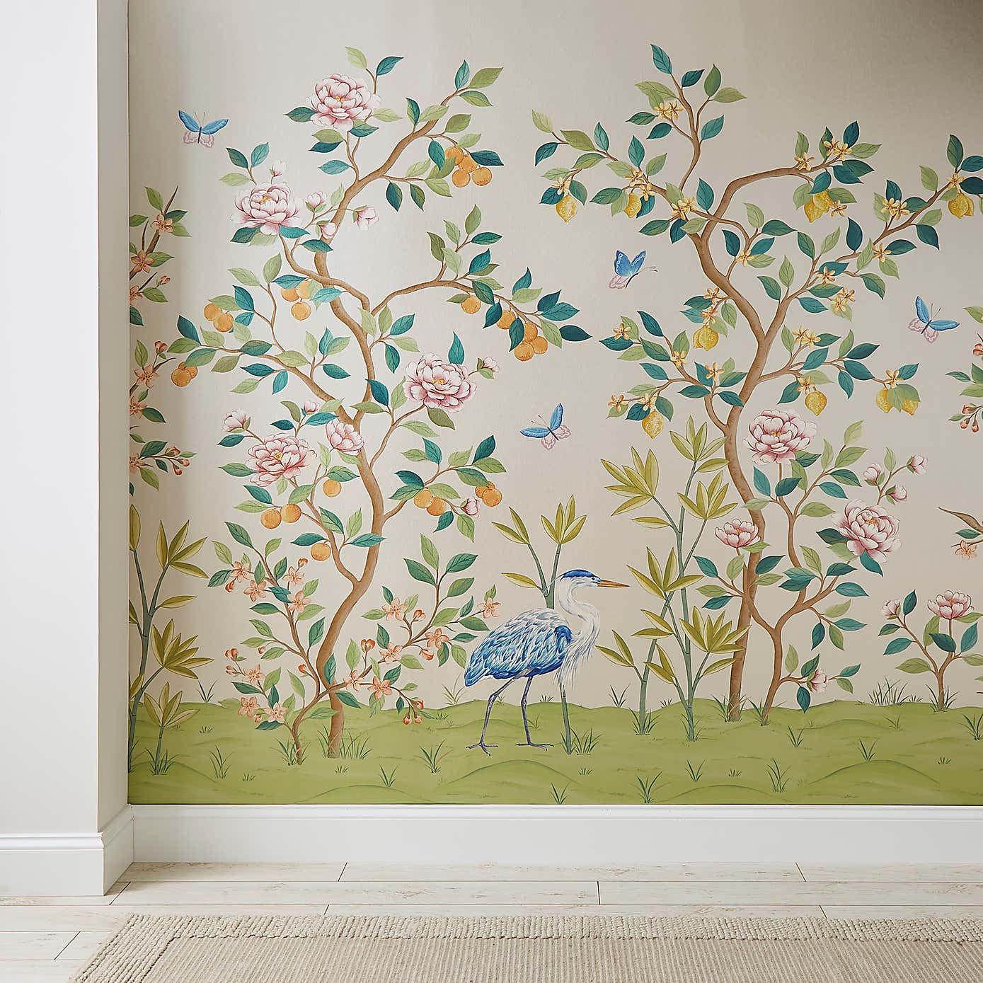 Cranberry and Laine Chinoiserie Floral Wall Mural