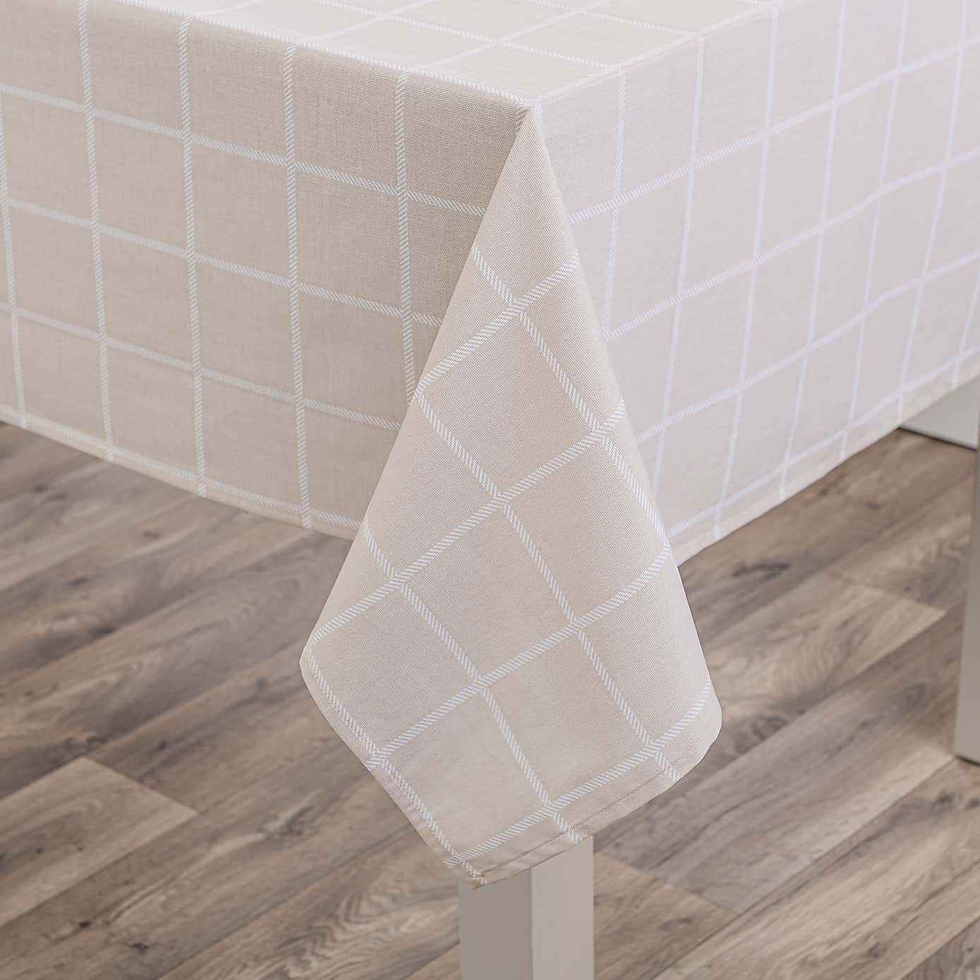 Simple Natural Check Wipe Clean Table Cloth