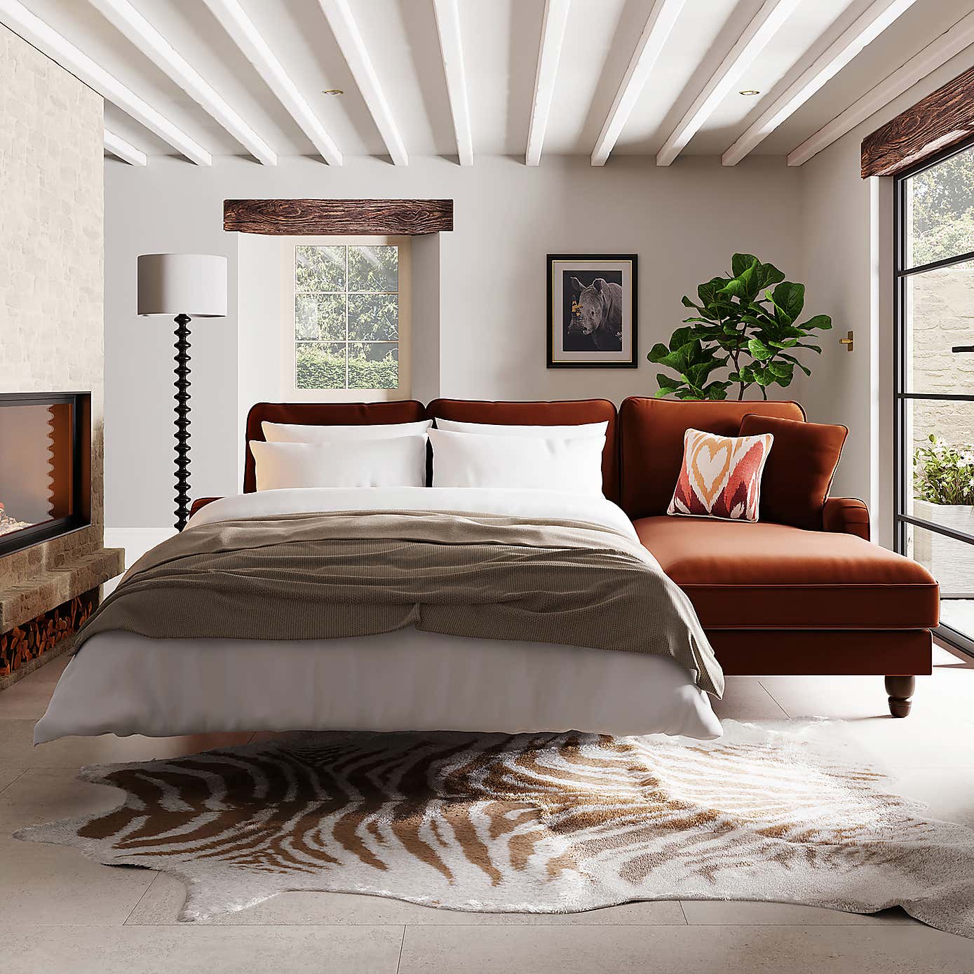 Beatrice Matte Velvet 4 Seater Corner Chaise Double Sofa Bed