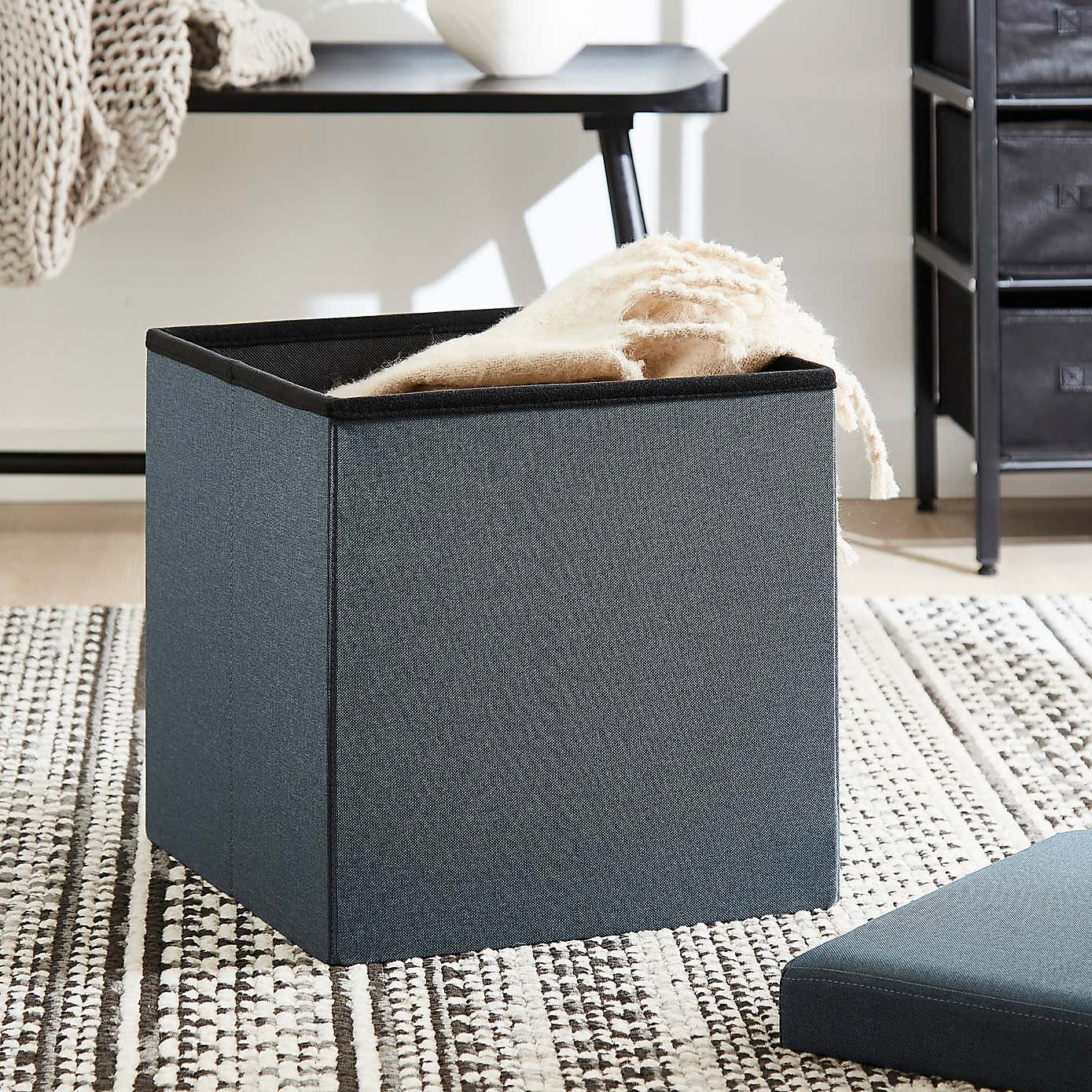 Faux Linen Cube Ottoman