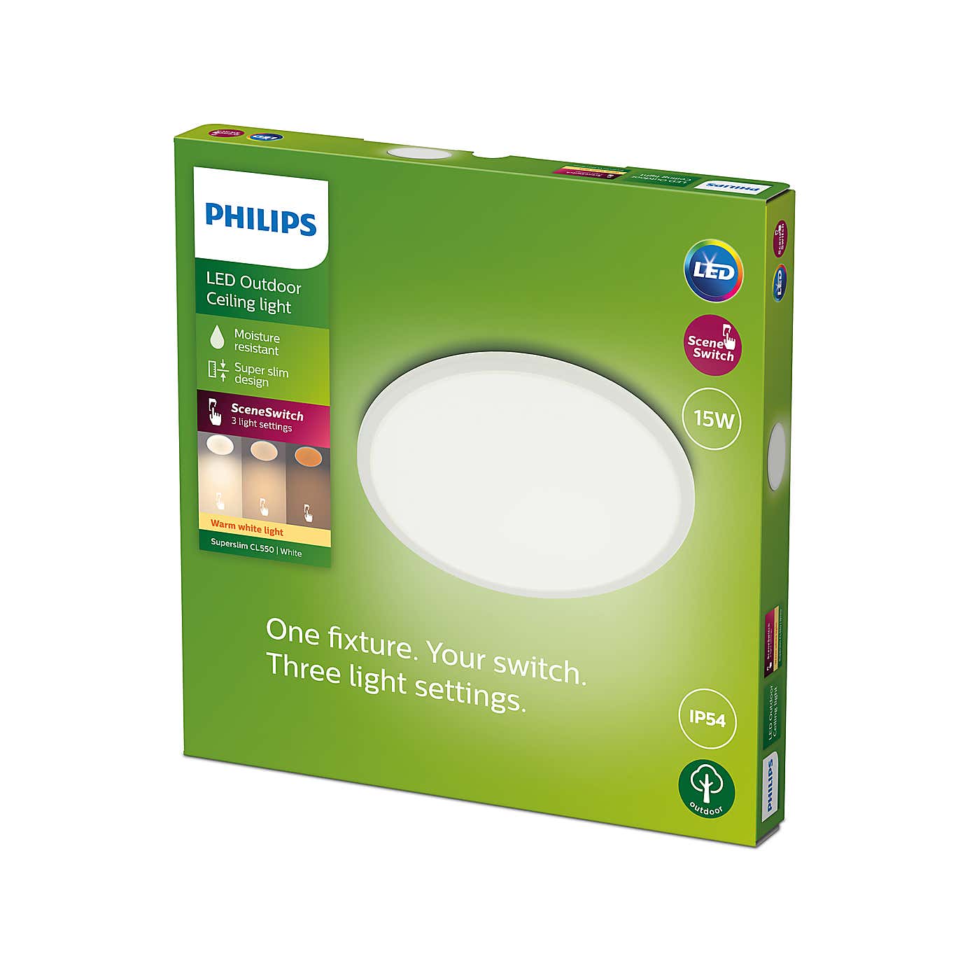 Philips Superslim Integrated LED Outdoor Ceiling Light, Warm White