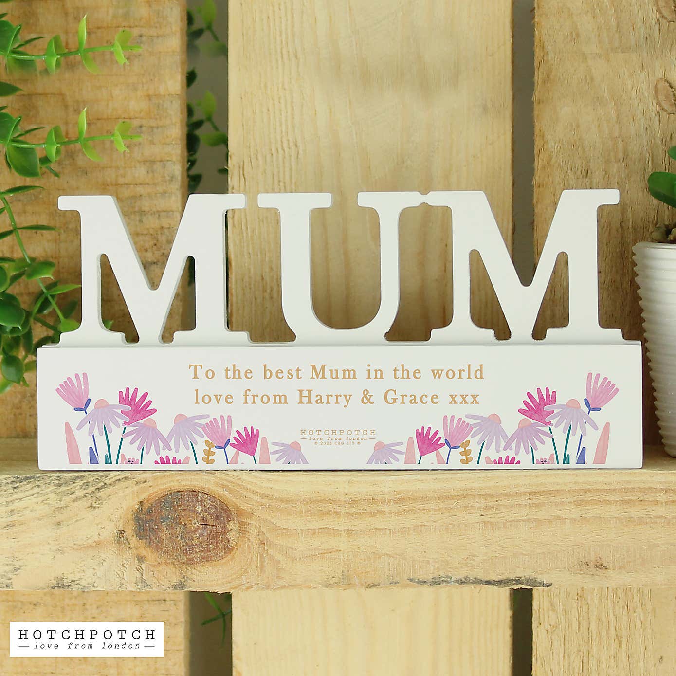 Personalised Wild Flowers Mum Wooden Ornament