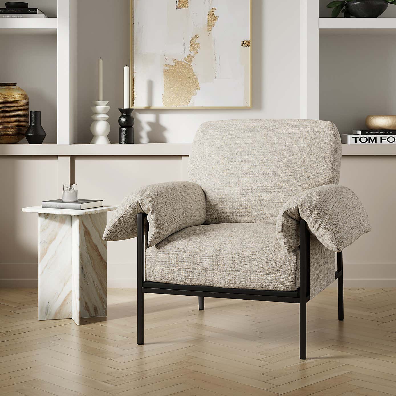 Kai Woven Fabric Pillow Arm Occasional Chair