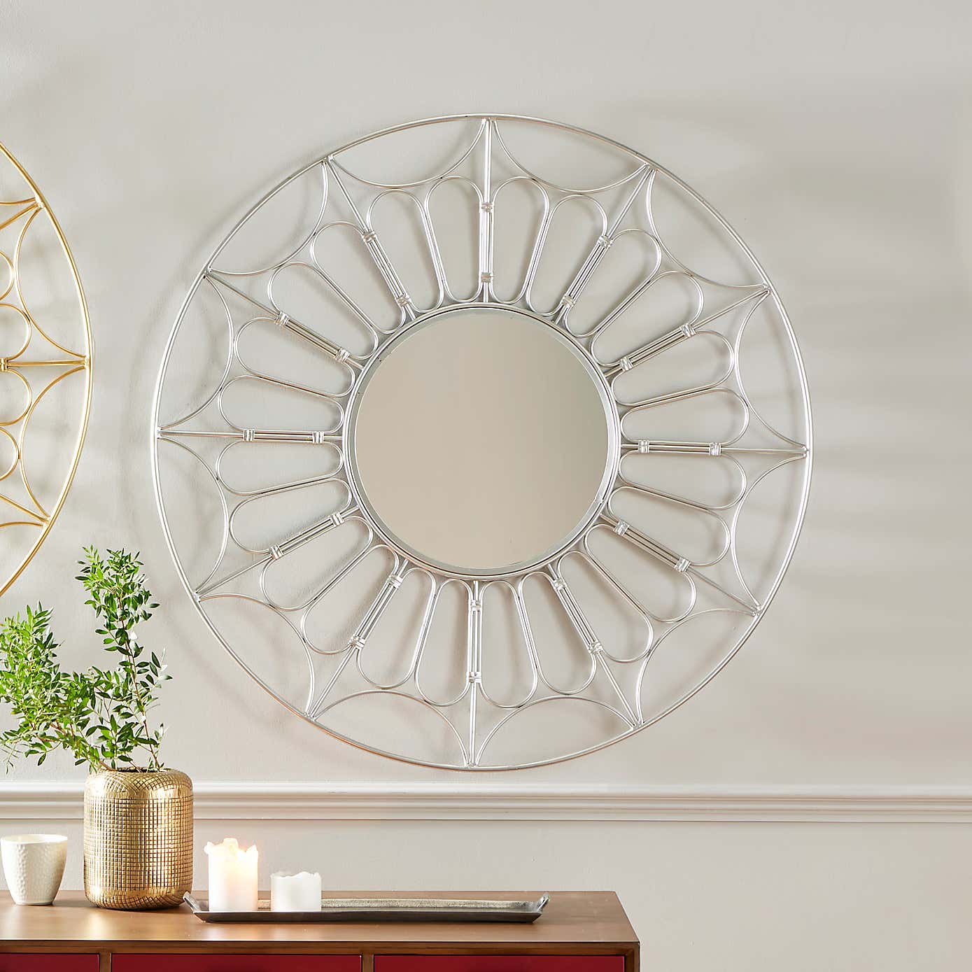 Metal Cane Effect Round Wall Mirror