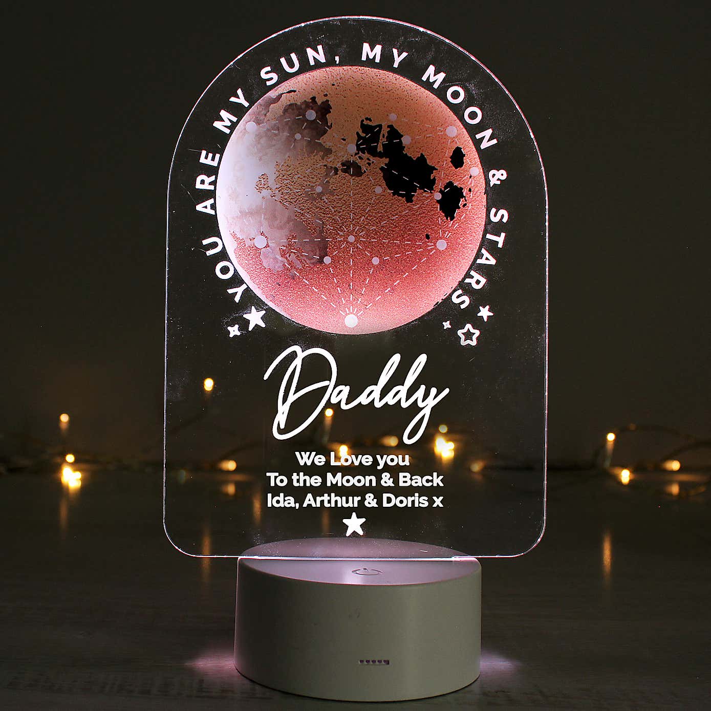 Personalised Sun Moon and Stars Colour Changing Night LED Light