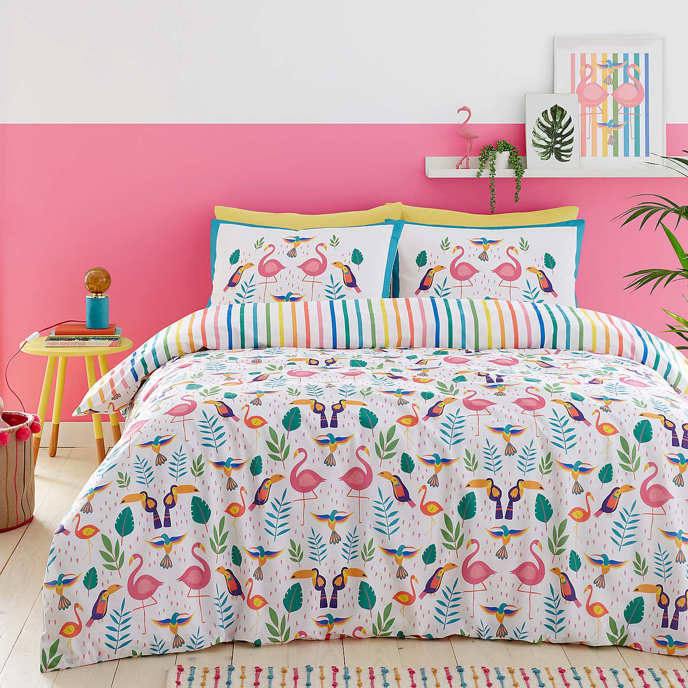 Fusion Tropical Flamingo Reversible Duvet Cover and Pillowcase Set