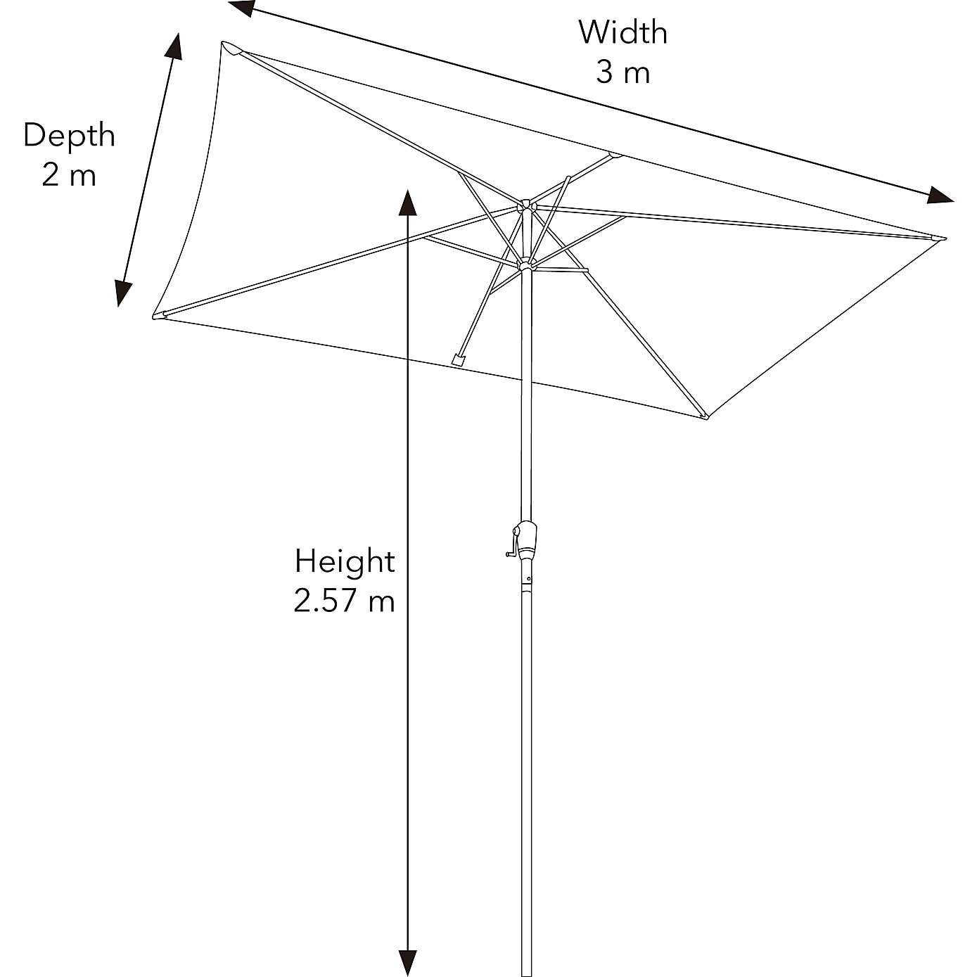3m Grey Rectangular Crank Parasol