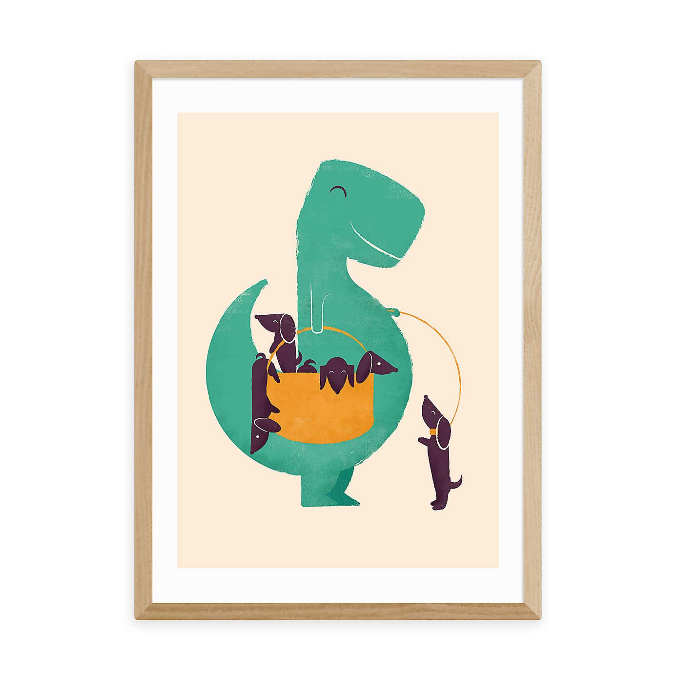 East End Prints T-Rex & his Basketful of Wiener Dogs Print