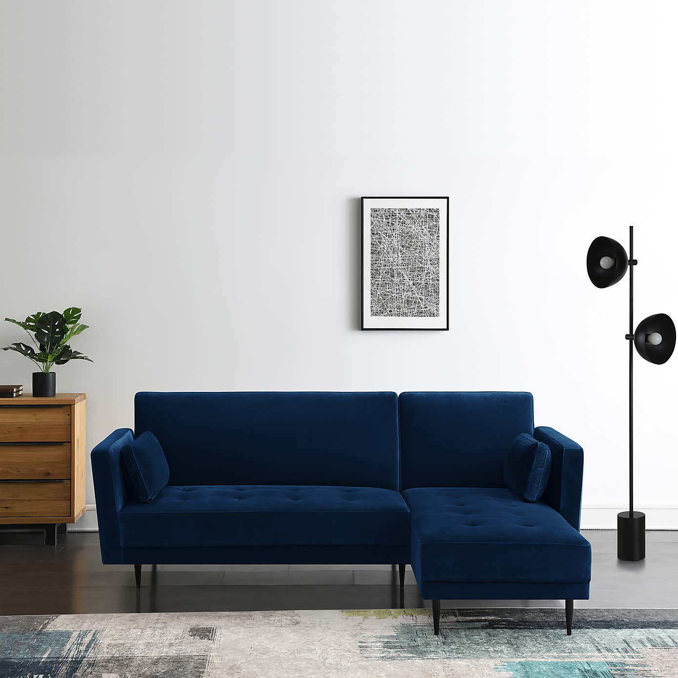 Selma Velvet Corner Double Sofa Bed