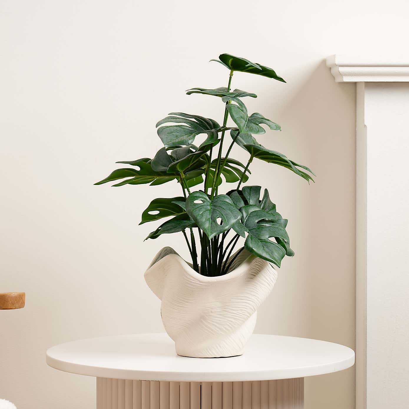 Artificial Variegated Monstera in Cement Shell Plant Pot
