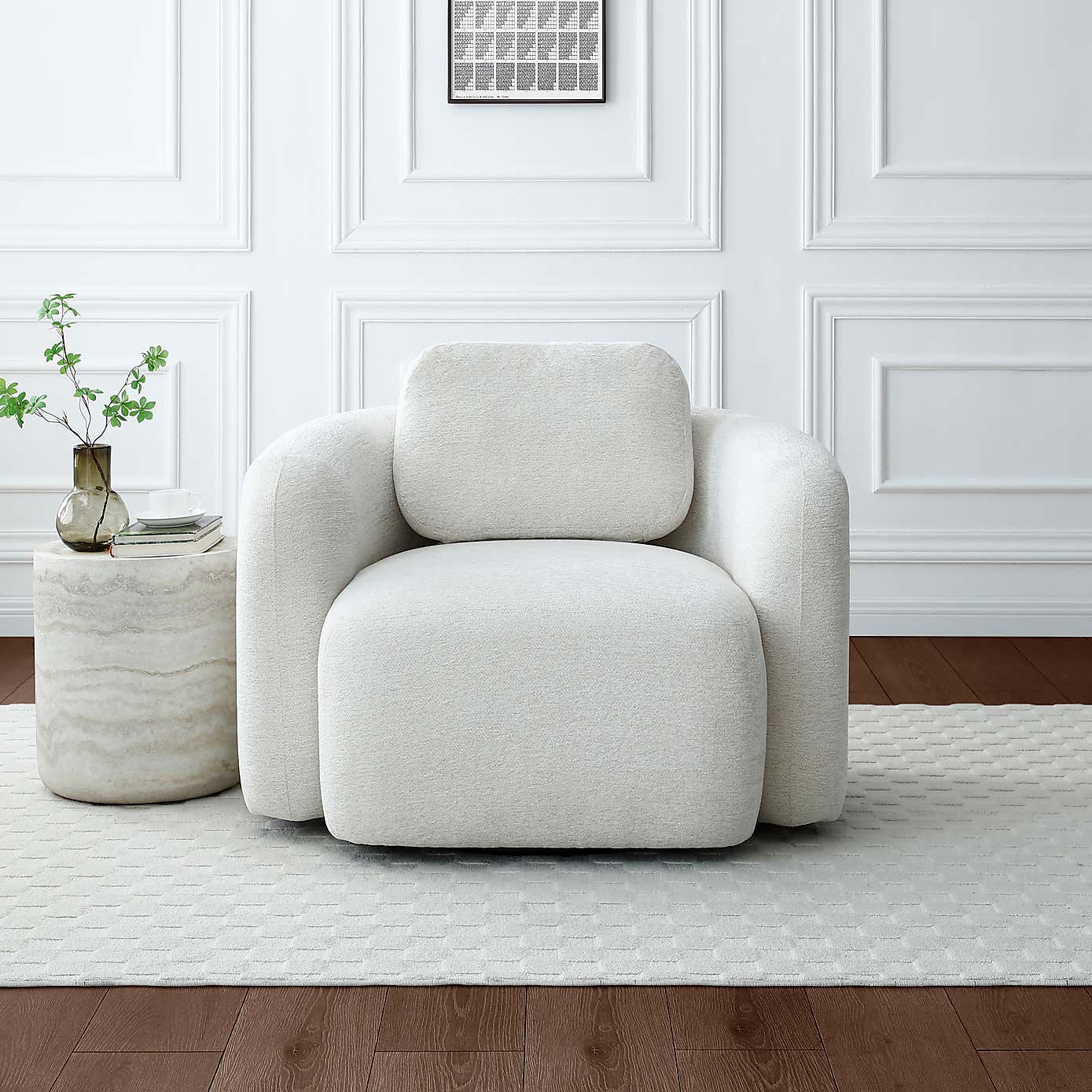 Max Natural Soft Chenille Curved Swivel Accent Chair