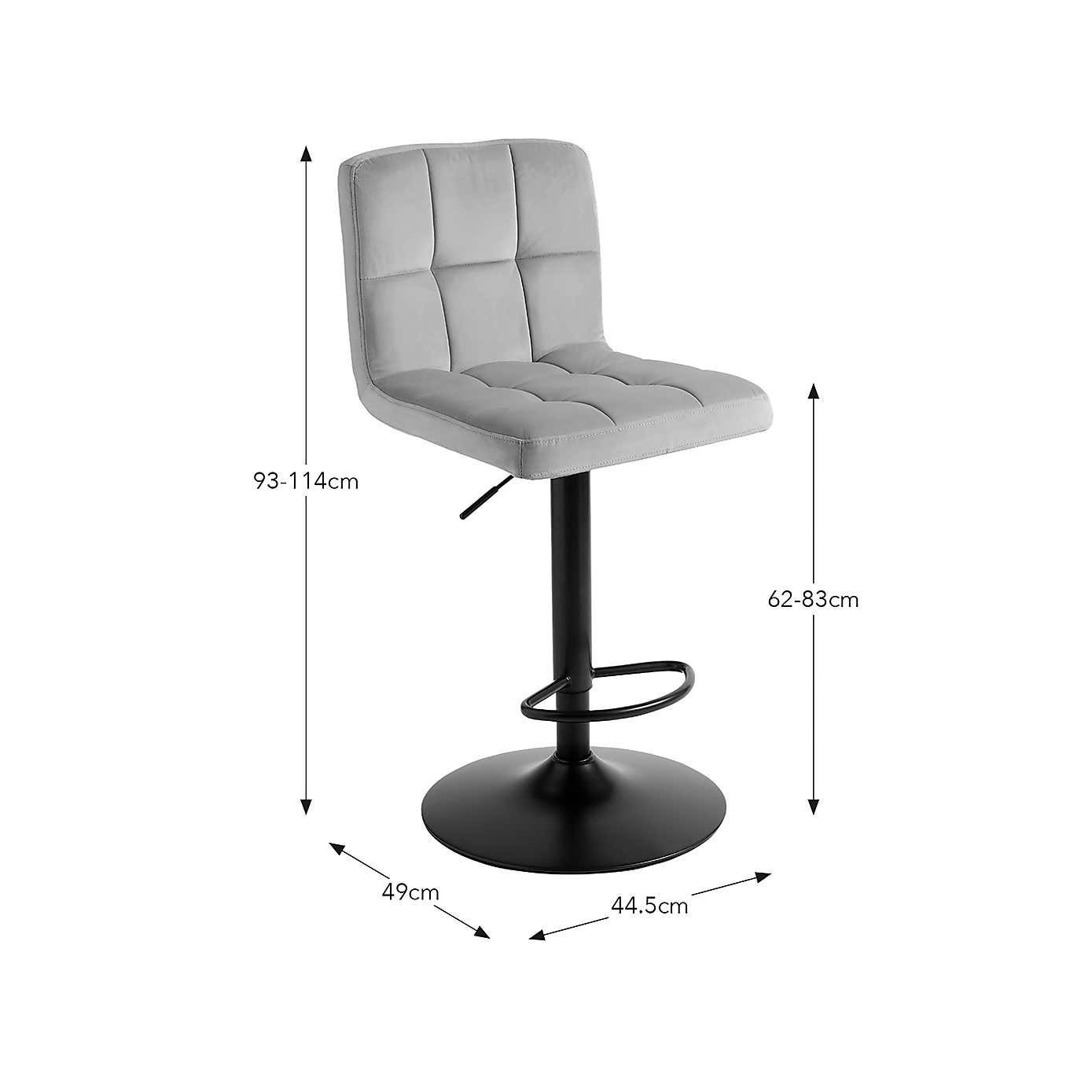 Jasmine Adjustable Height Swivel Bar Stool, Powder Coated Base