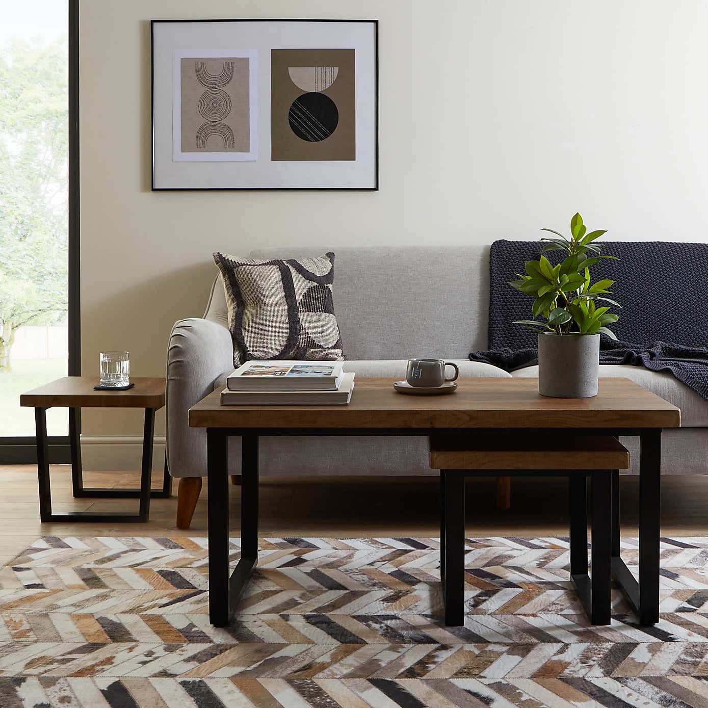 Freddie Rustic Wood Effect Nest Coffee Table