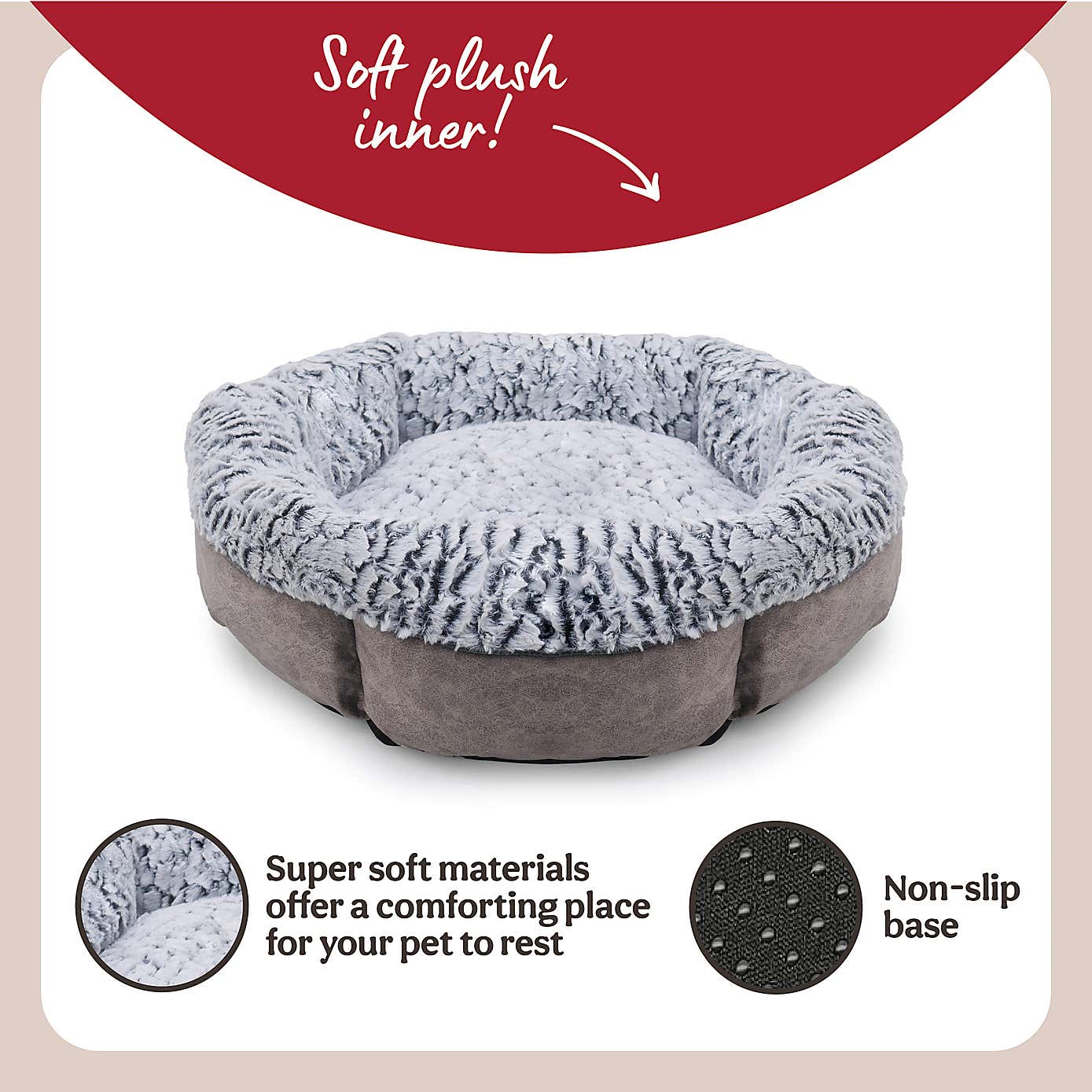Rosewood Fleece Lined Plush Pet Bed