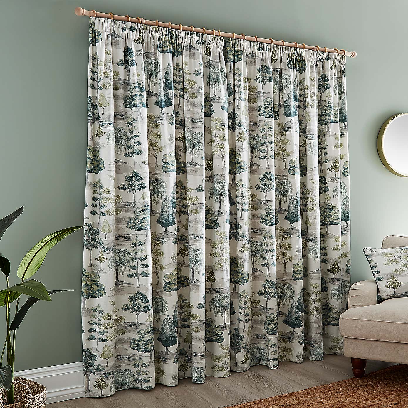 Watercolour Trees Pencil Pleat Curtains