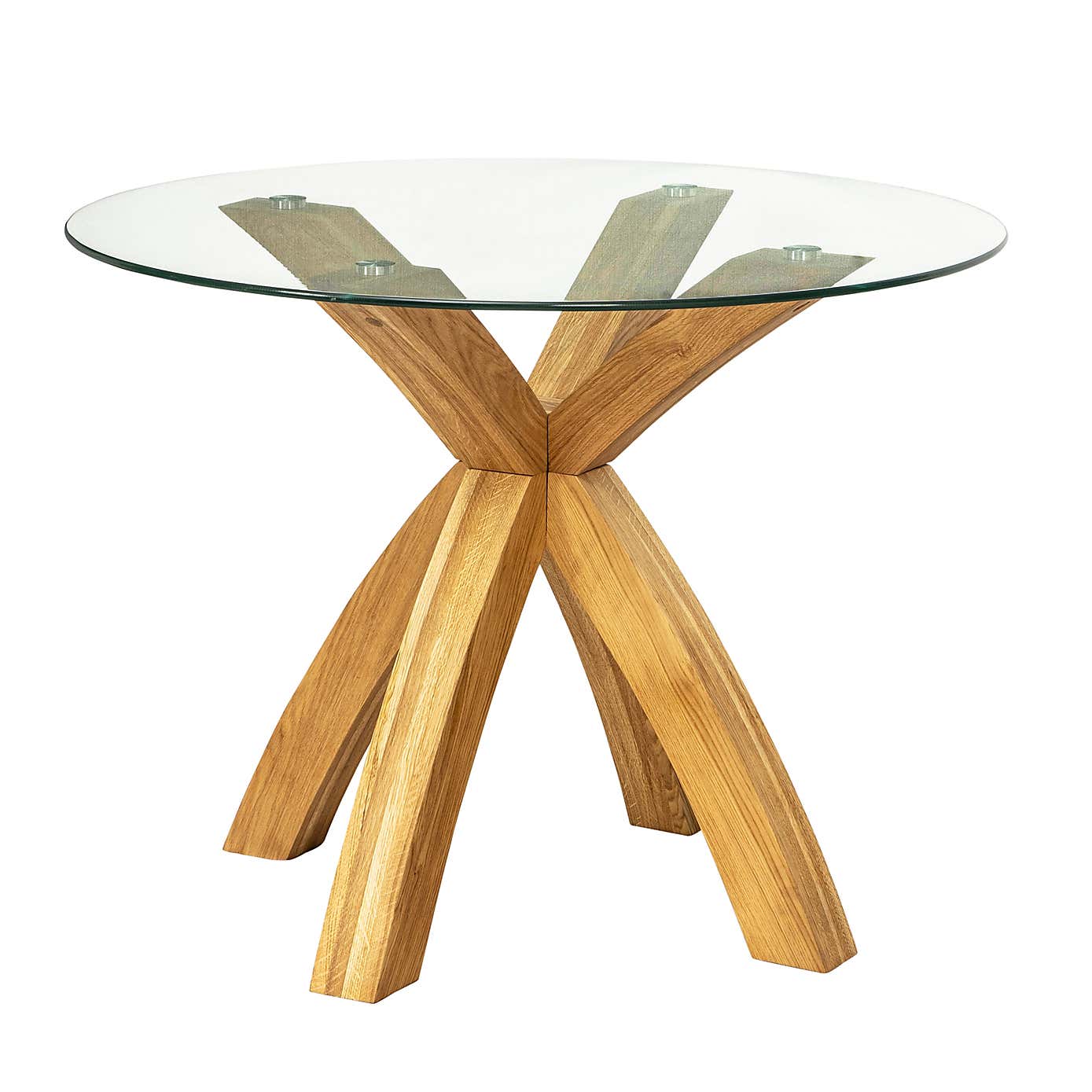 Xavi 4 Seater Round Dining Table, Glass and Oak