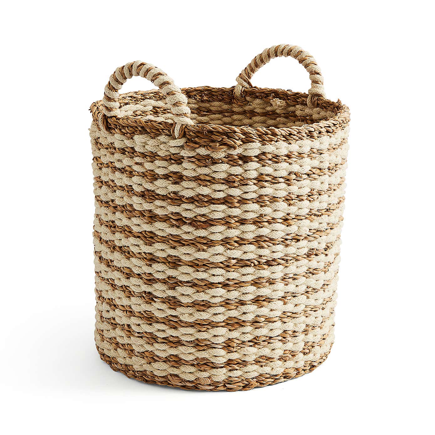 Large White Striped Basket