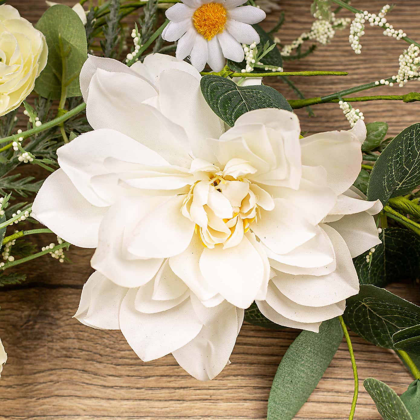 Artificial White Spring Florals Classic Wreath