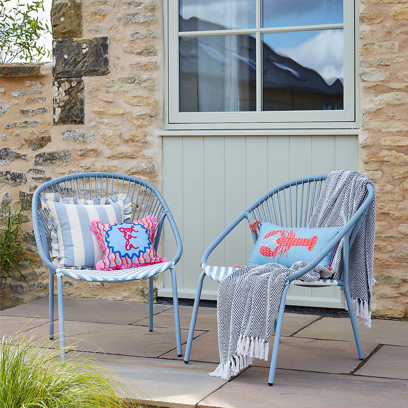 Riviera Garden Chair, Blue and White