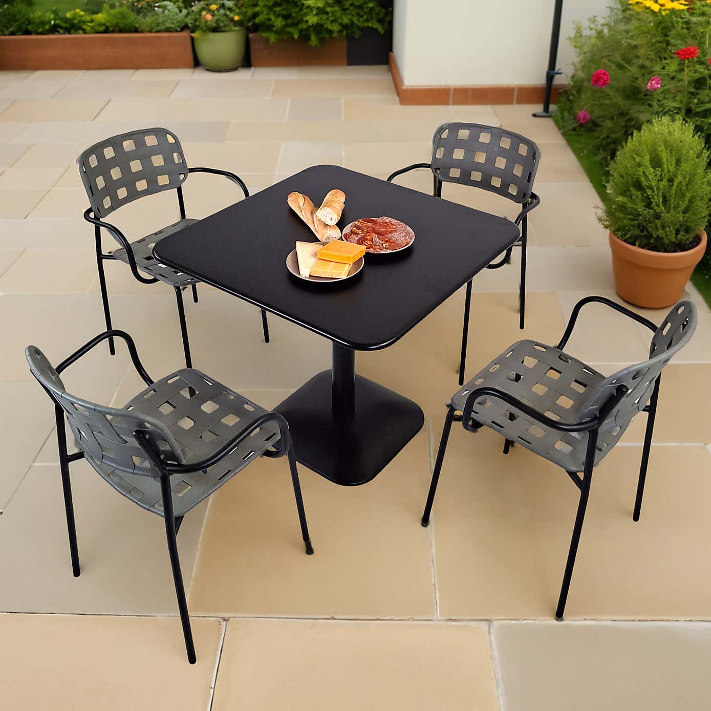 Modura Albin Square Table with 4 Karin Armchairs
