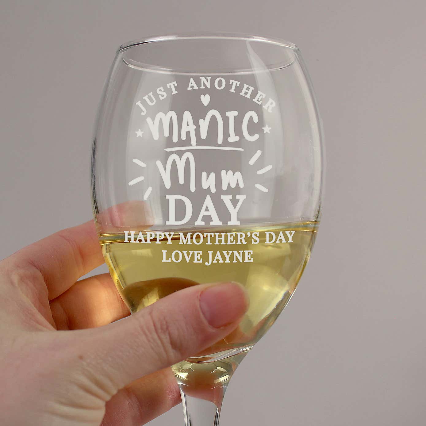 Personalised Manic Mum Day Wine Glass