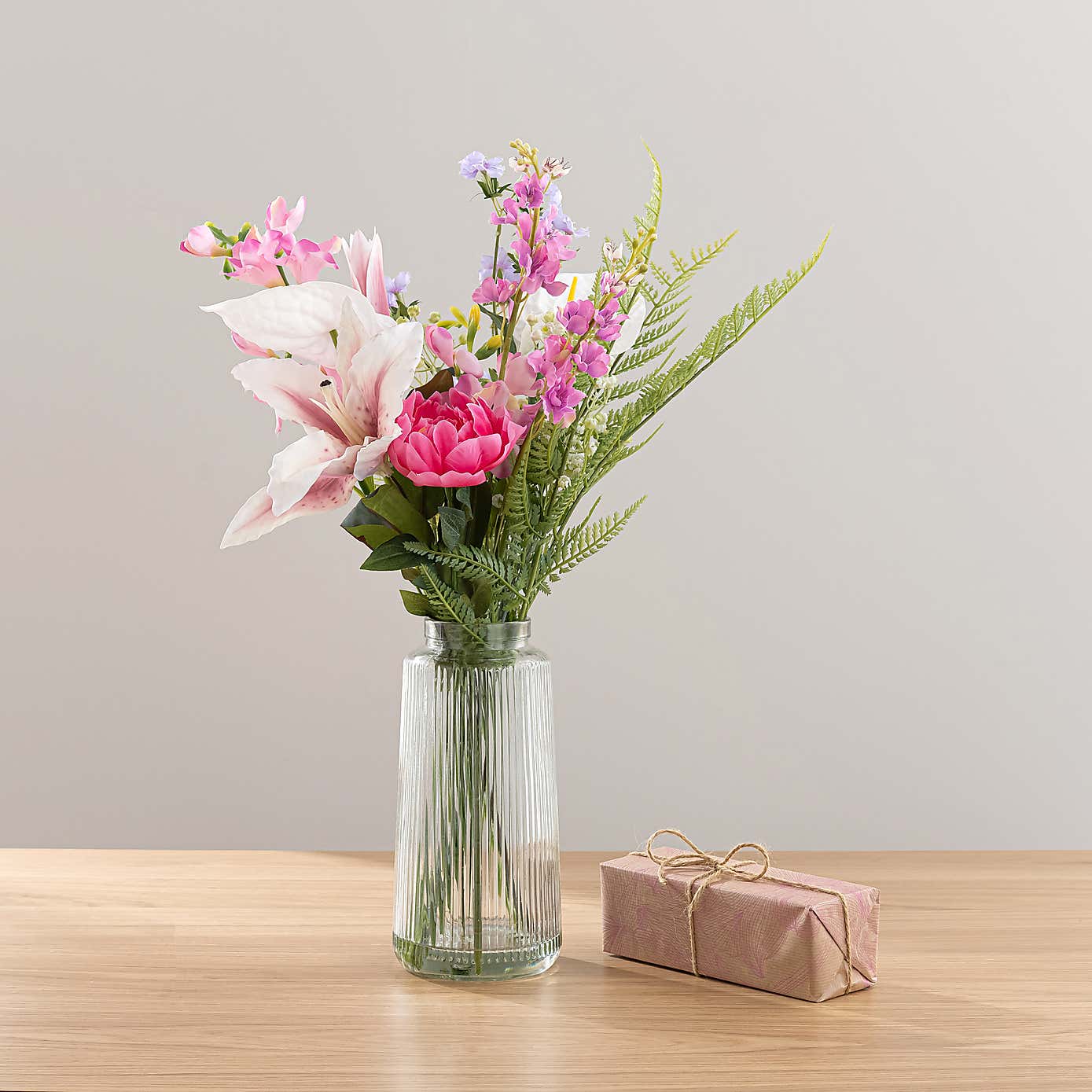 Tiger Lily Floral Arrangement in Glass Vase with Wild Rhubarb Diffuser