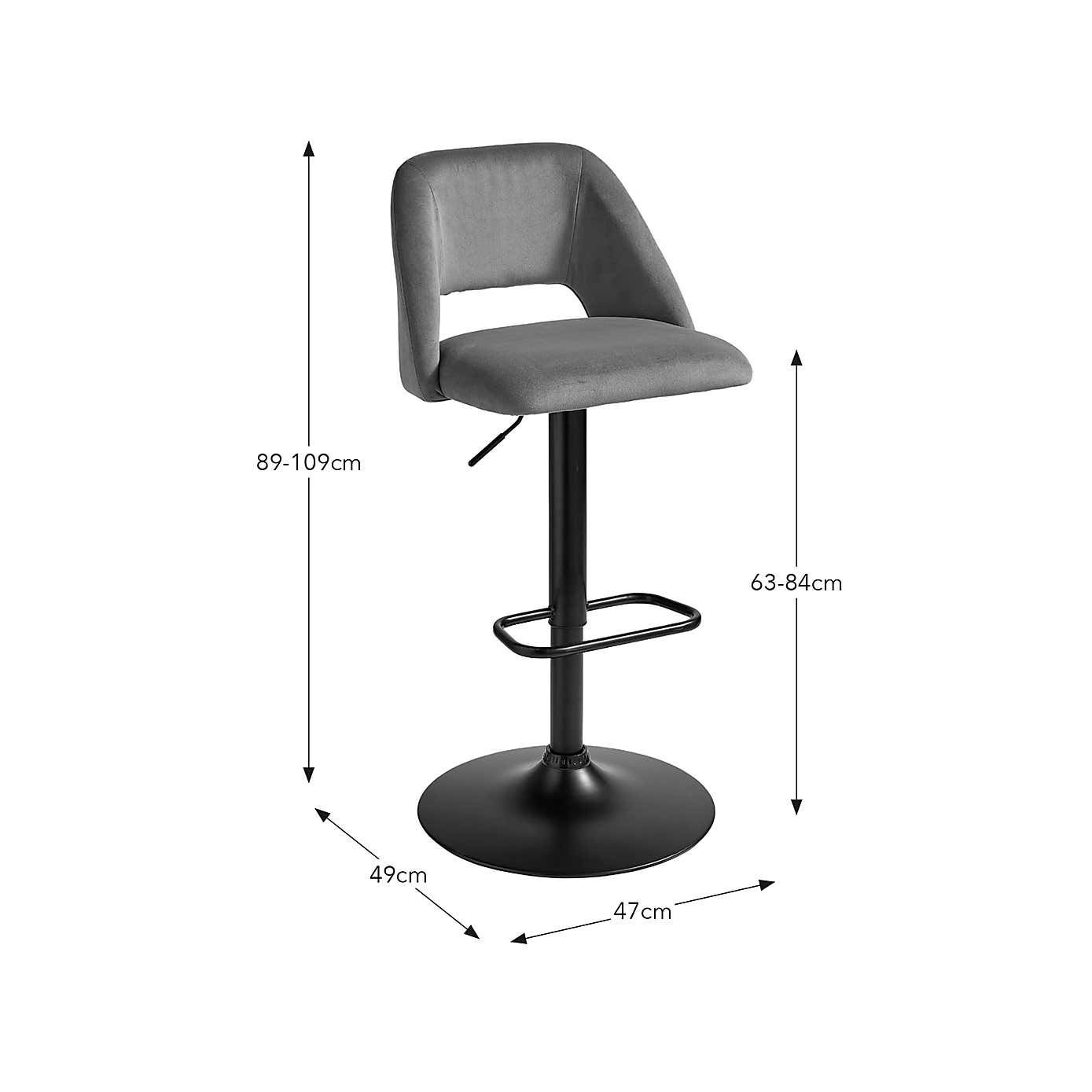 Jonas Adjustable Height Bar Stool, Velvet