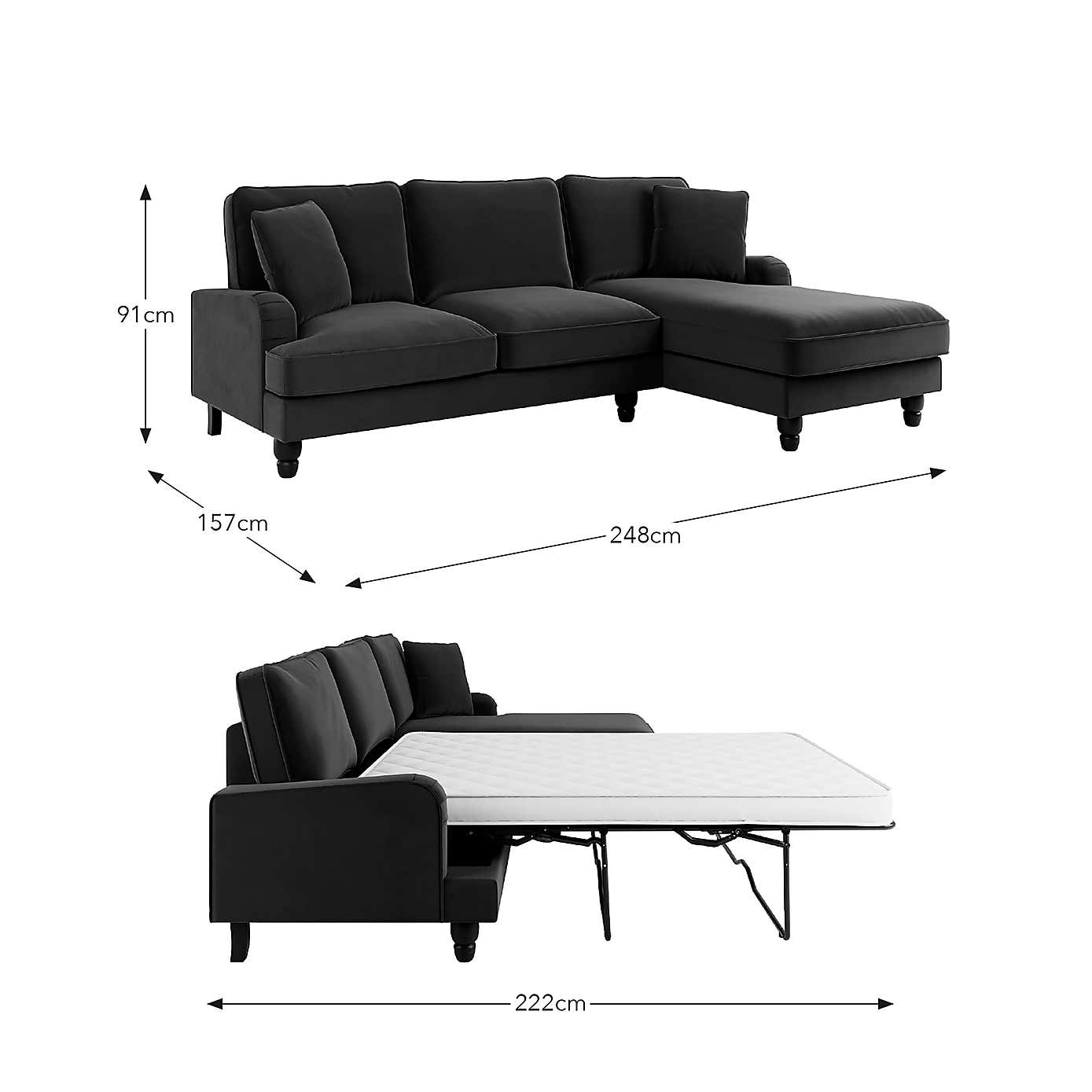 Beatrice Matte Velvet 4 Seater Corner Chaise Double Sofa Bed