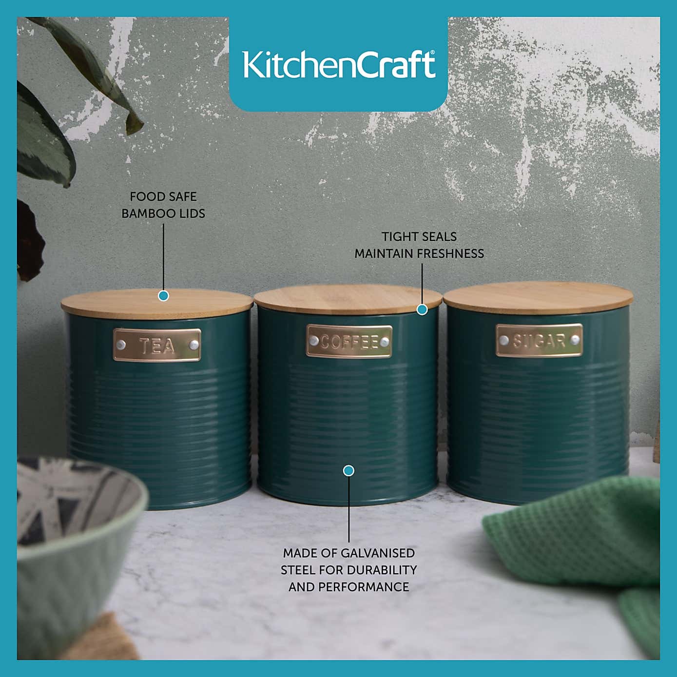 Airtight Metal Coffee Sugar and Tea Canisters