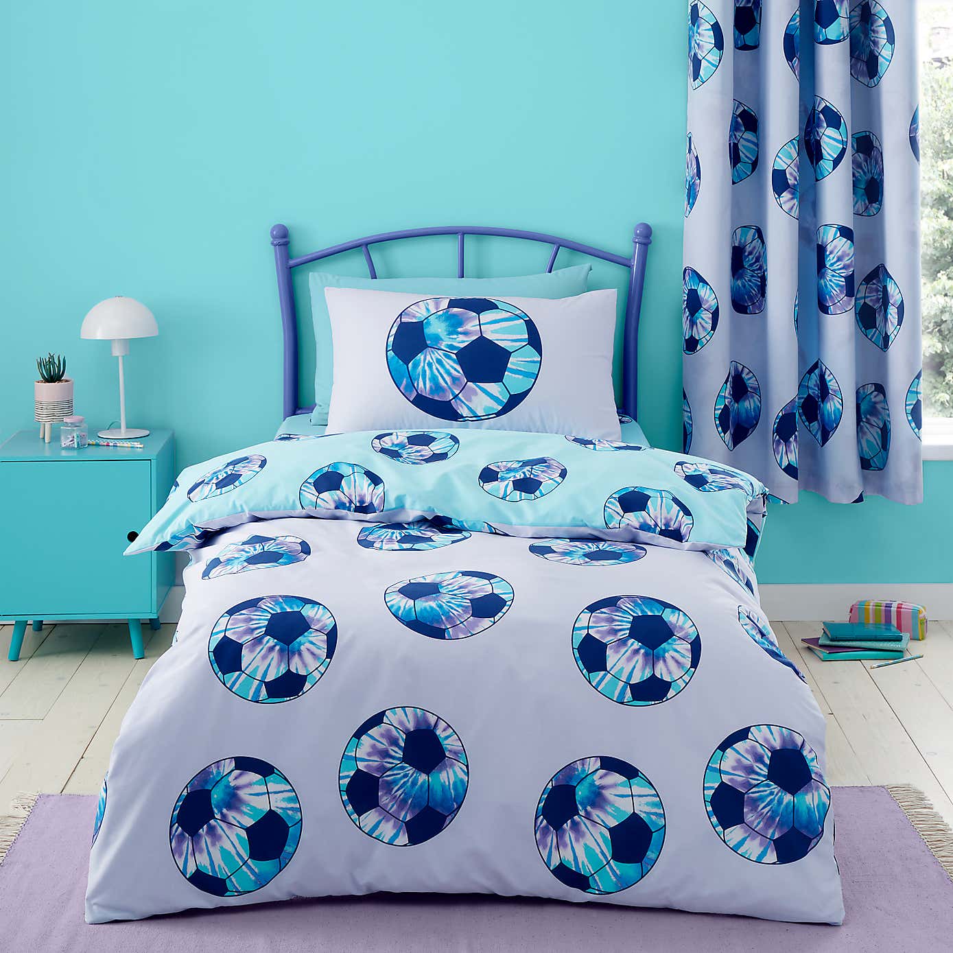 Catherine Lansfield Tie Dye Football Purple Reversible Duvet Cover and Pillowcase Set