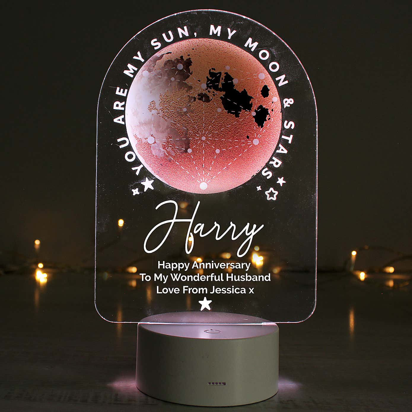 Personalised Sun Moon and Stars Colour Changing Night LED Light