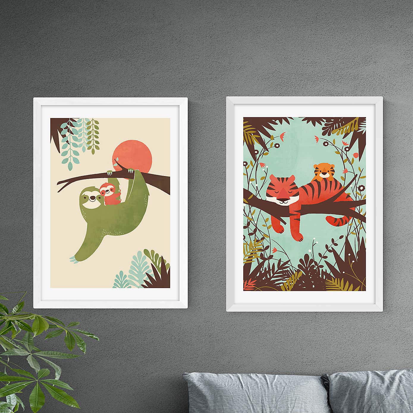 Set of 2 East End Prints Sloth & Tiger Prints