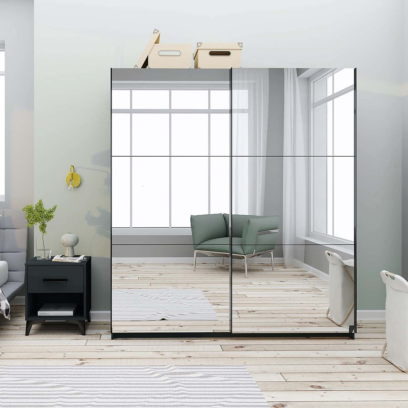 Norland Anthracite 2 Door Sliding Full Mirrored Wardrobe