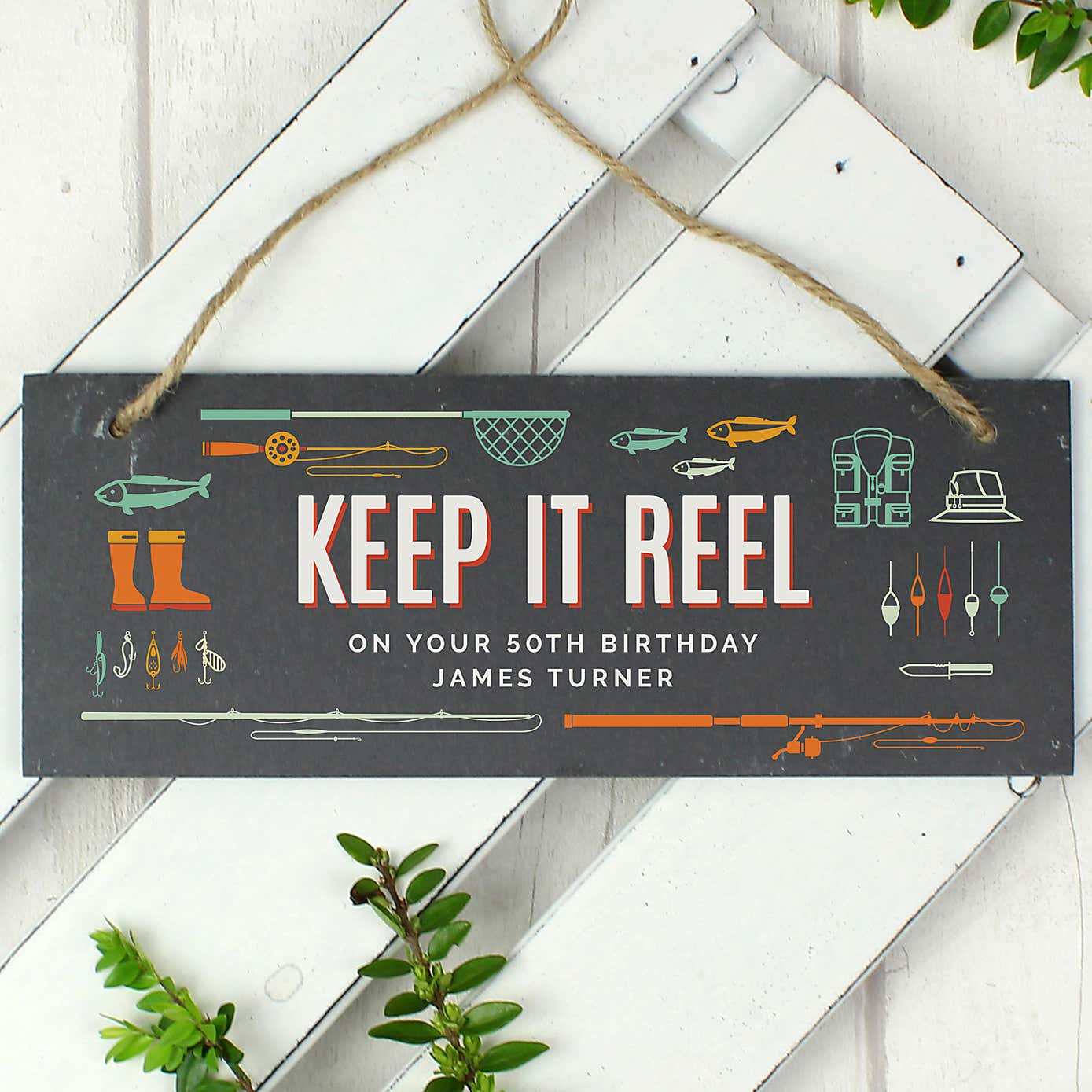 Personalised Keep It Reel Printed Hanging Slate Plaque