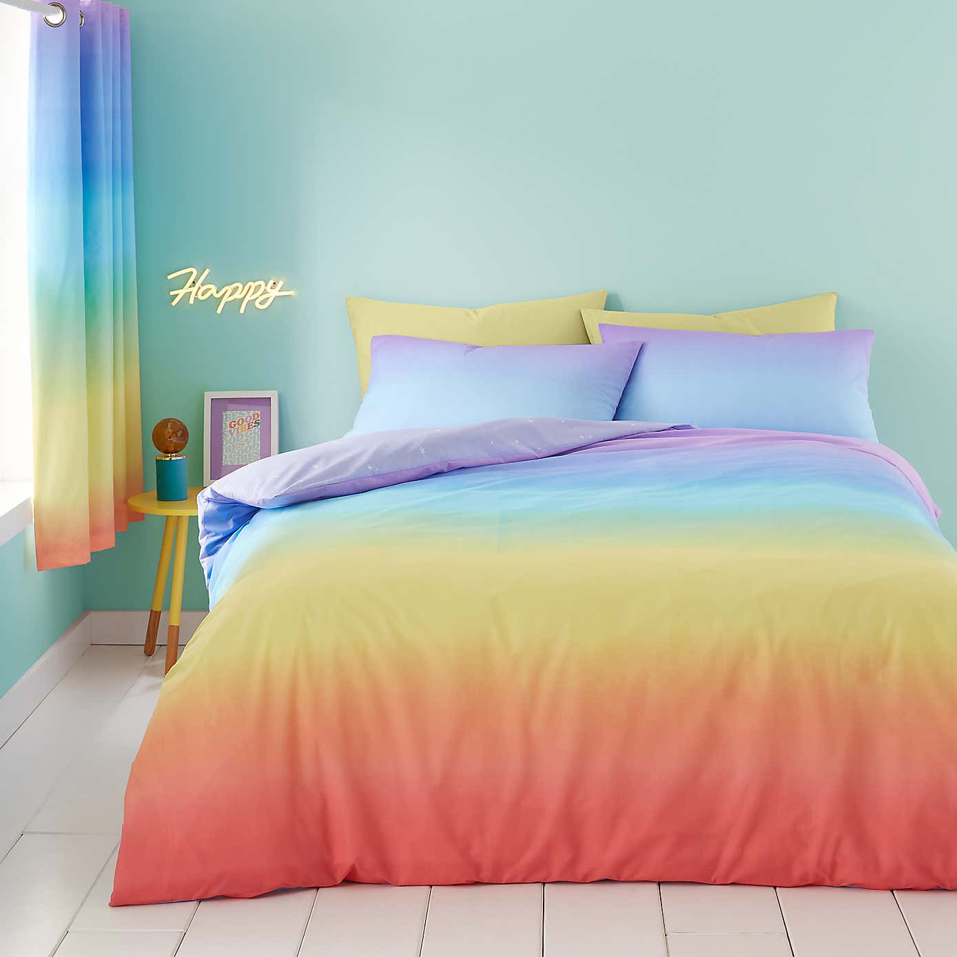 Bright Rainbow Ombre Reversible Duvet Cover and Pillowcase Set