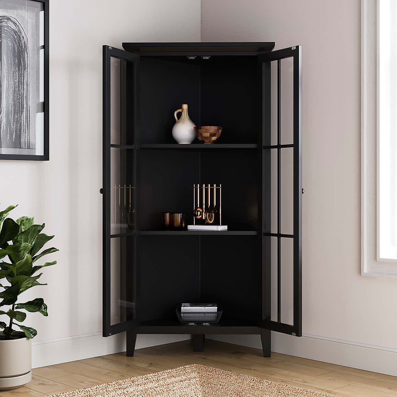 Lynton Glazed Glass Corner Cabinet