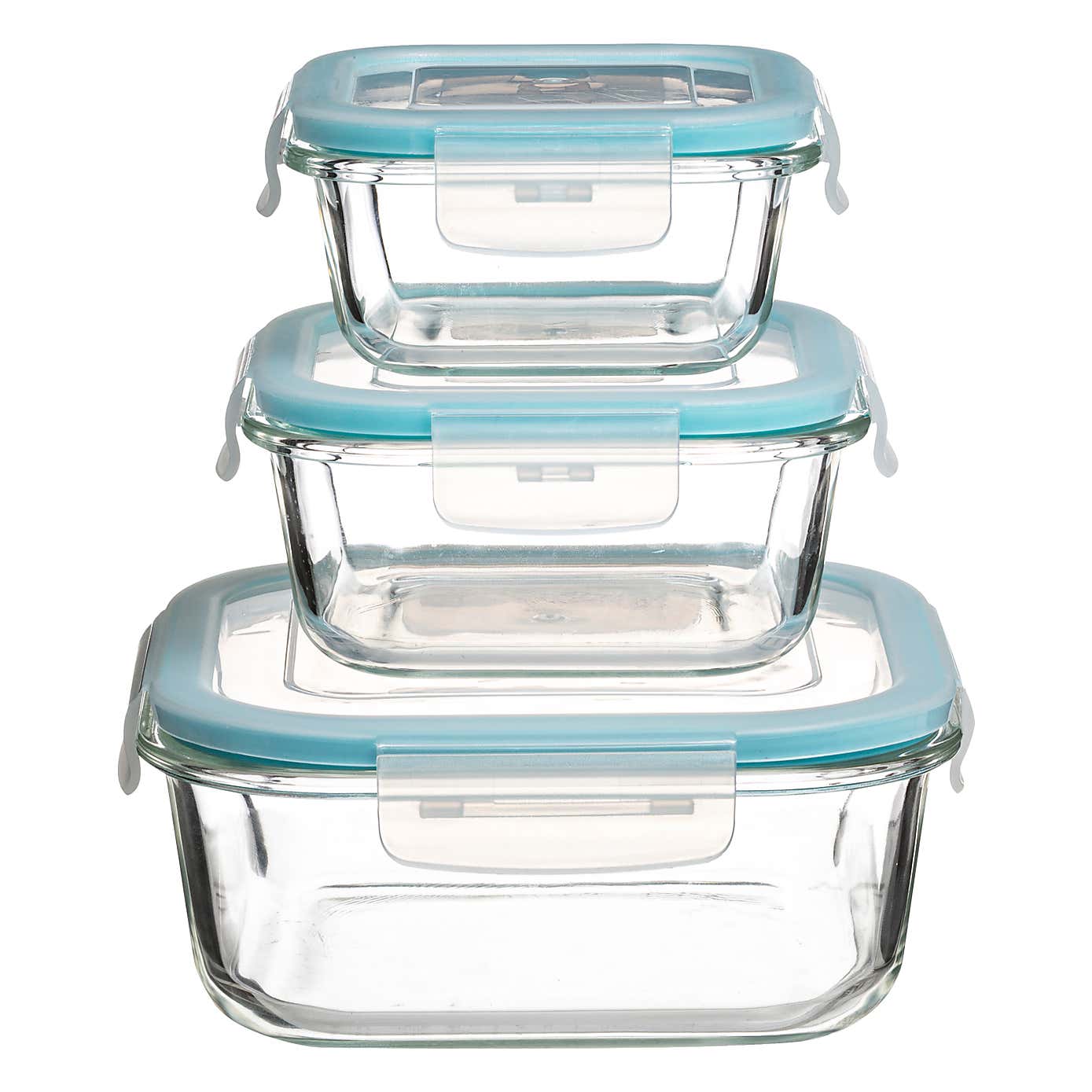 Set of 3 Clip Top Rectangular Glass Boxes