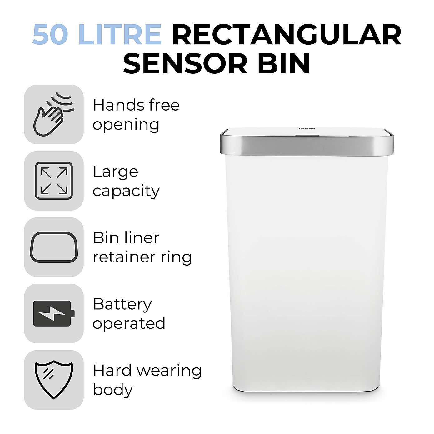 Tower 50L Rectangular Sensor Bin