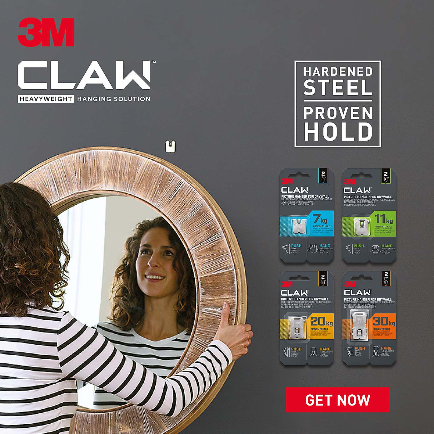 3M CLAW™ Plasterboard Picture and Mirror Hooks, 11 kg
