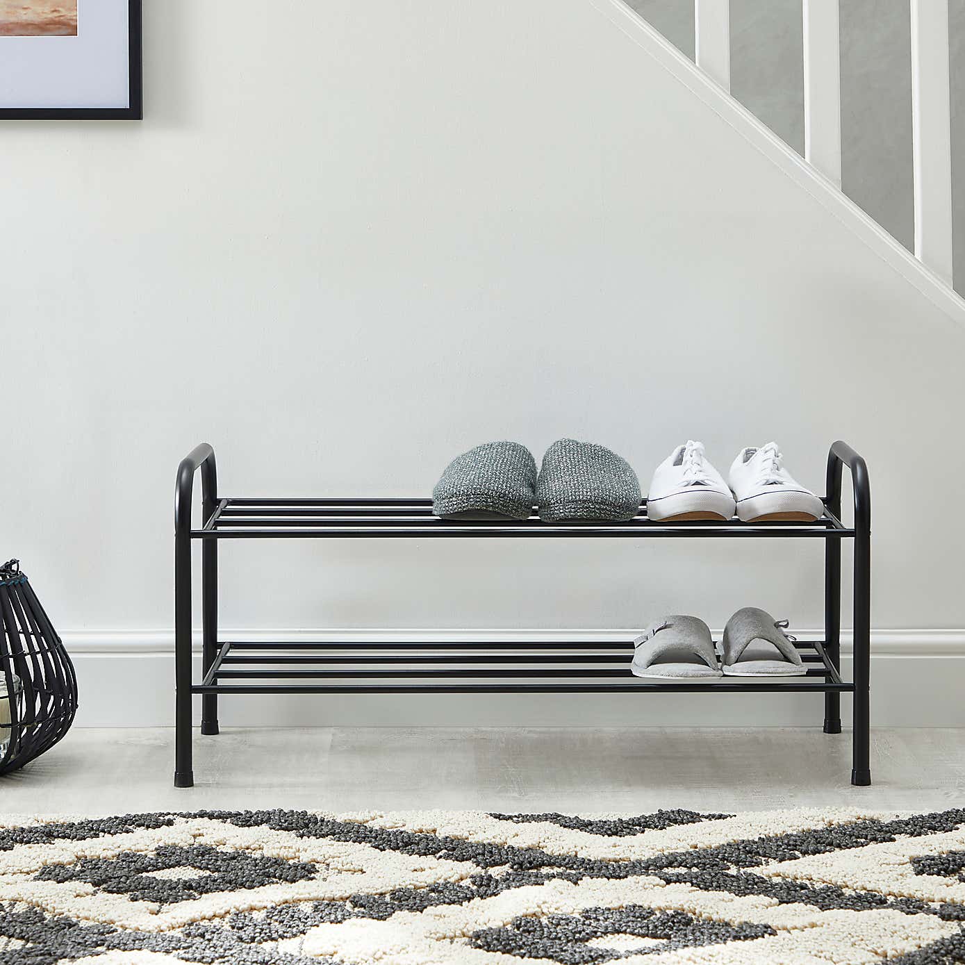 Black Metal 2 Tier Shoe Rack