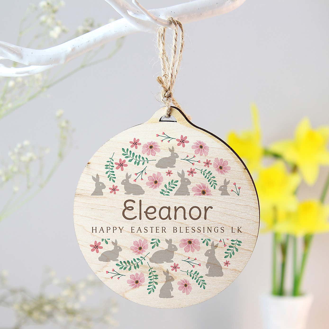 Personalised Floral Easter Tree Wooden Decoration
