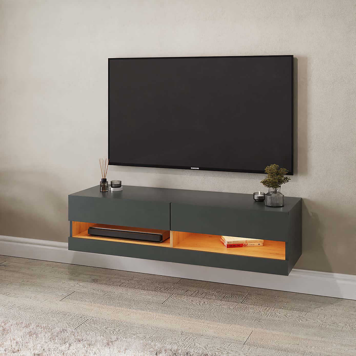 Delta 120cm Wall TV Unit with LEDs for TVs up to 55"
