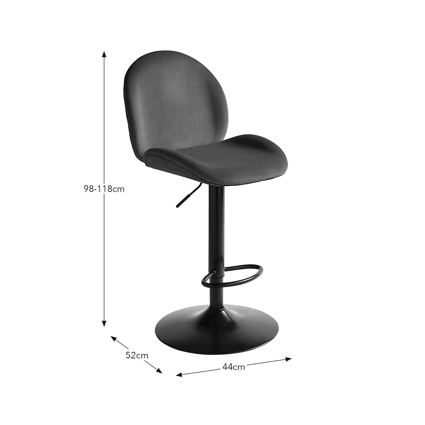 Jayde Adjustable Bar Stool, Velvet