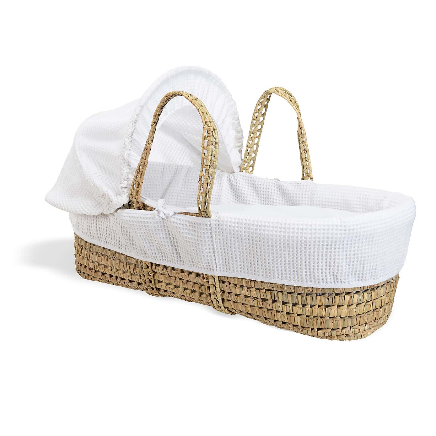 Clair de Lune Waffle Palm Moses Basket with Natural Folding Stand