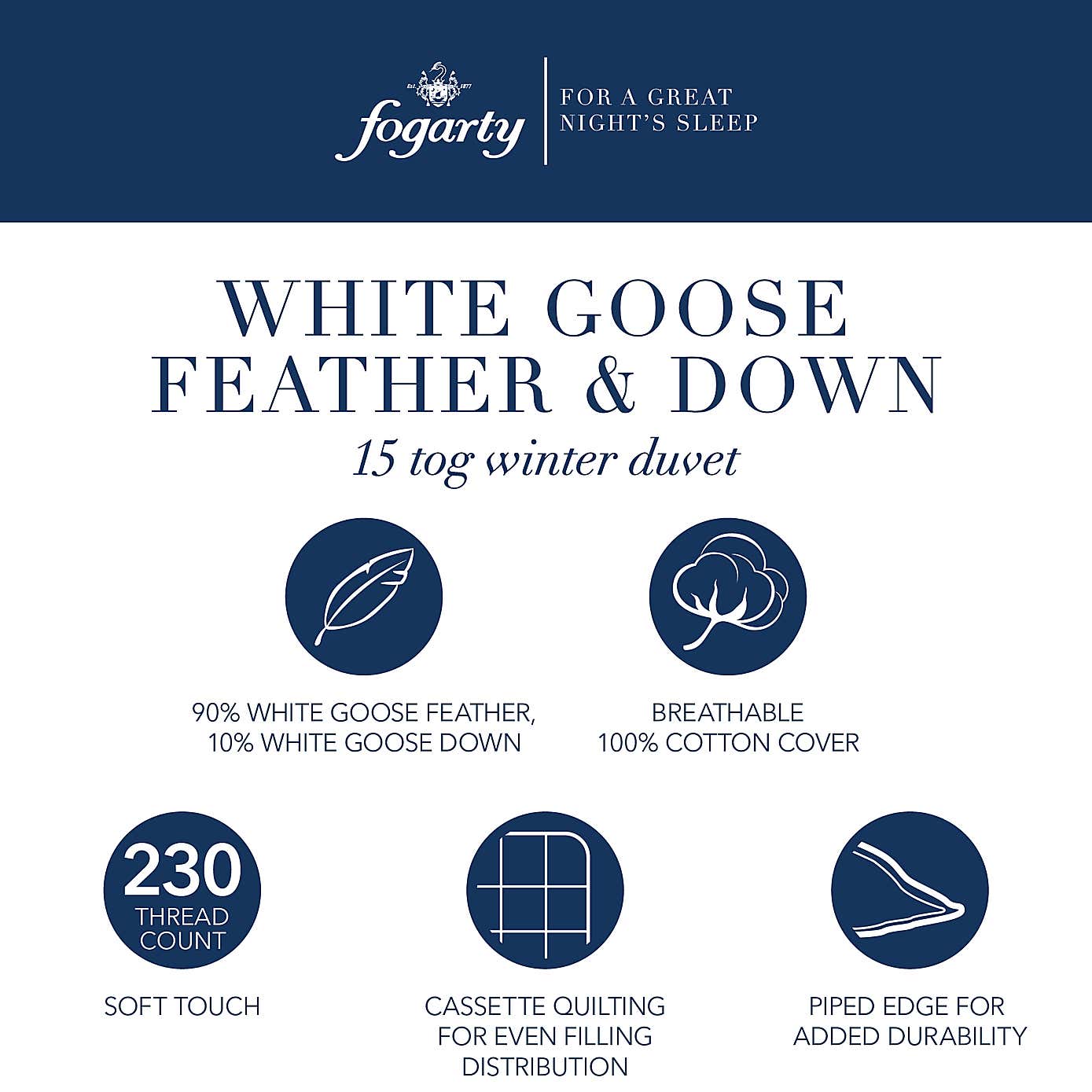 Fogarty White Goose Feather and Down 15 Tog Duvet