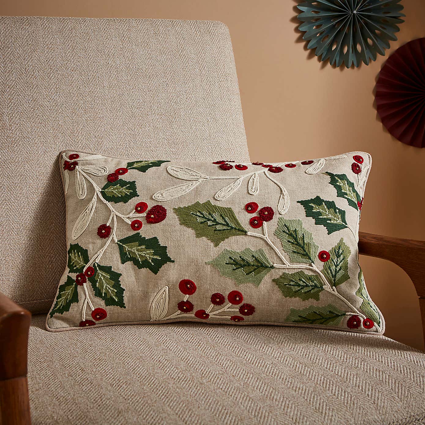 Embroidered Berries Rectangular Cushion