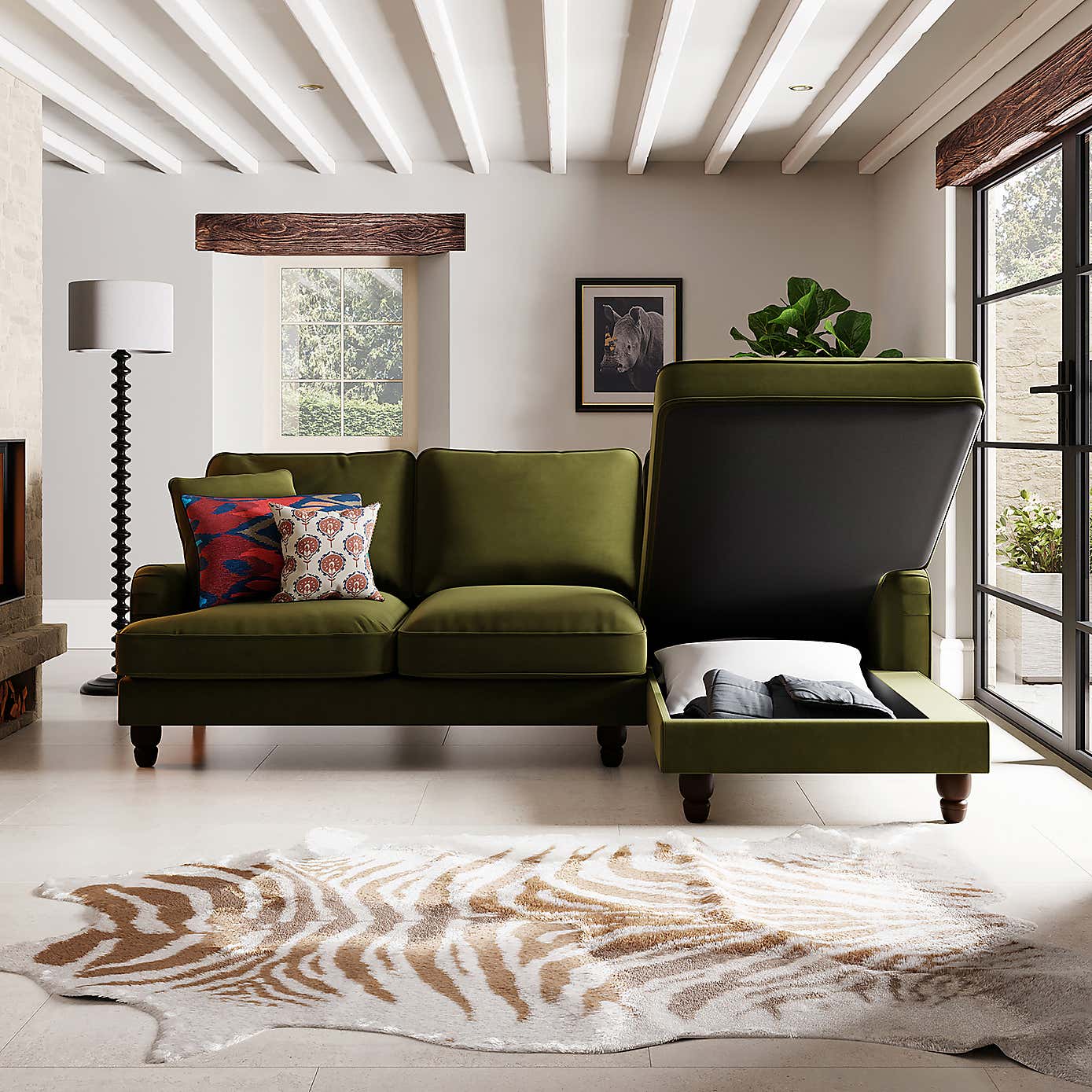 Beatrice Matte Velvet 4 Seater Corner Chaise Double Sofa Bed