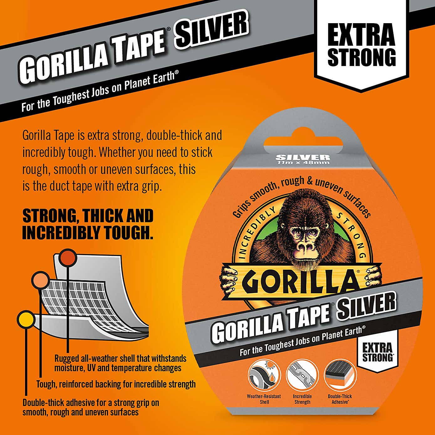 Gorilla 11m Silver Tape